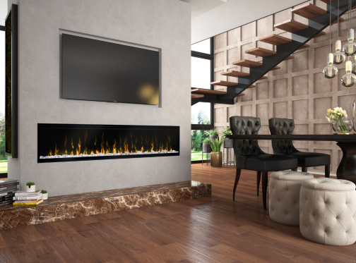 linear fireplace in wall by main room