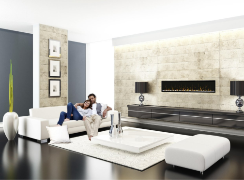 IgniteXL fireplace in living room with couple sitting on a couch