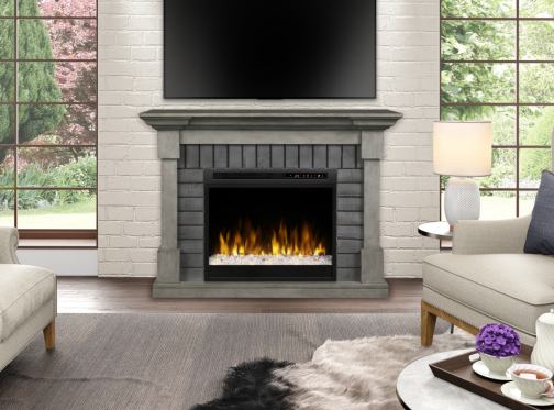 Mantel style fireplace in living room